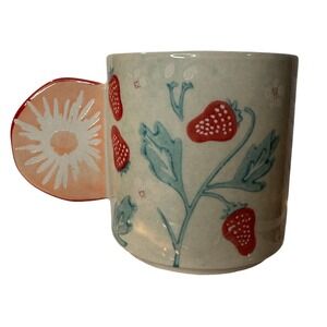 Anthropologie Style Strawberry Floral Stoneware Mug